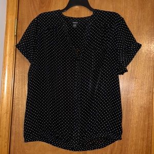 Black and White Polka Dot Short Sleeve Button Down Plus Size Top!